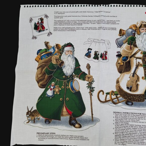 Olde Father Christmas Appliqué Fabric Panel For Crafts Cotton Vintage Design - Picture 2 of 5